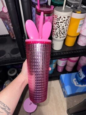 Pink Bunny Ear Stainless-Look Textured Party Tumbler